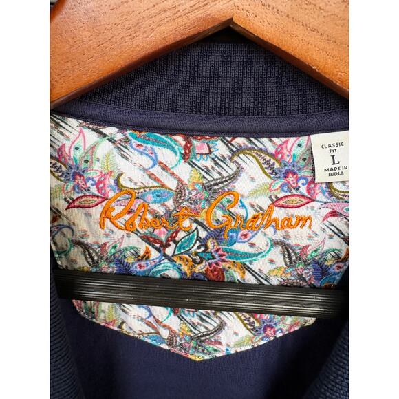 Robert Graham Classic Fit Navy Contrast Placket Skull and Rose Polo - Large - Picture 4 of 7